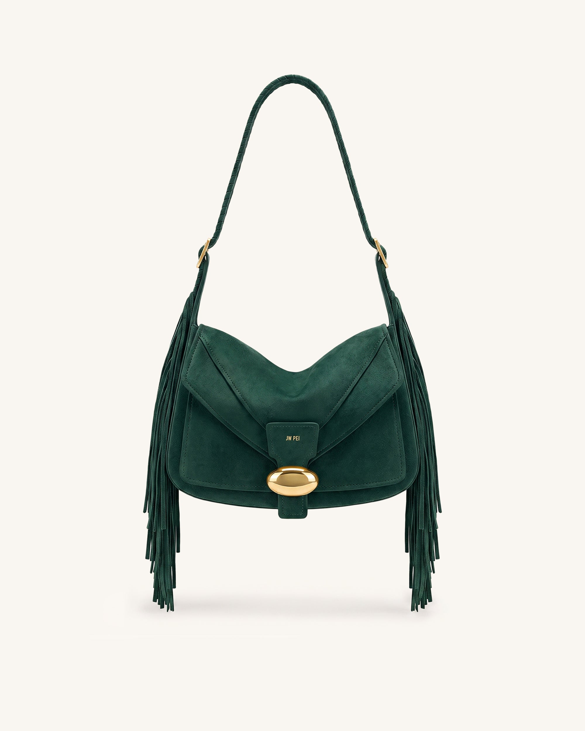 Avery Fringe Faux Suede Shoulder Bag - Emerald Green