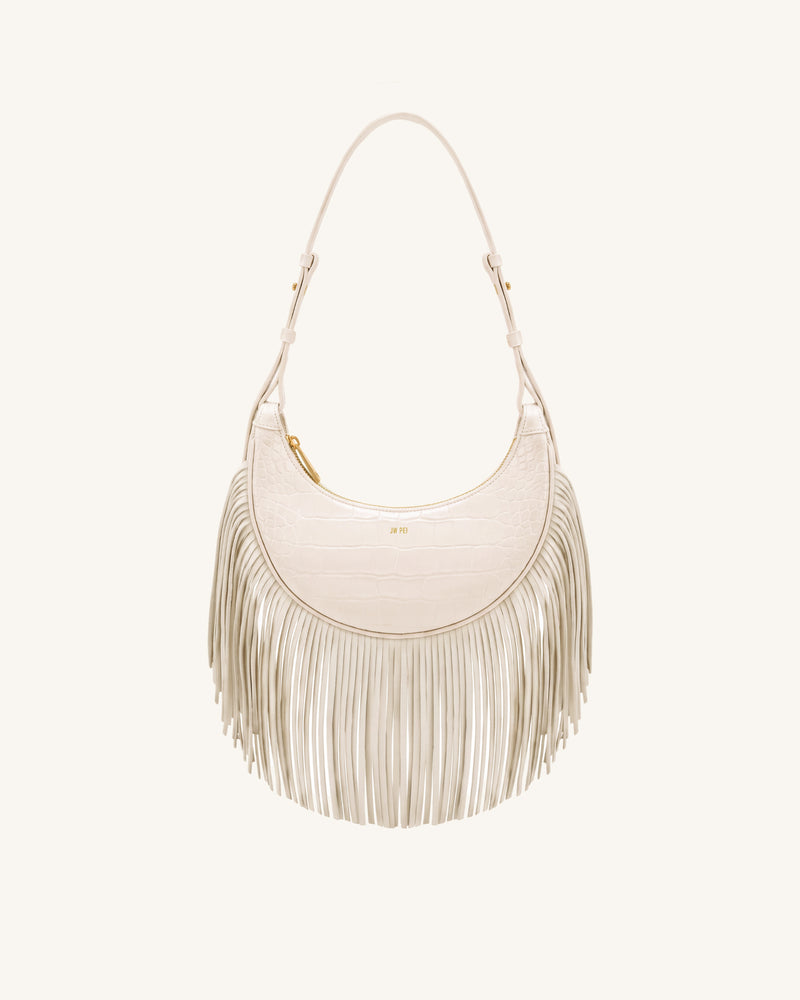 Sharon Fringe Crossbody Bag - White Croc