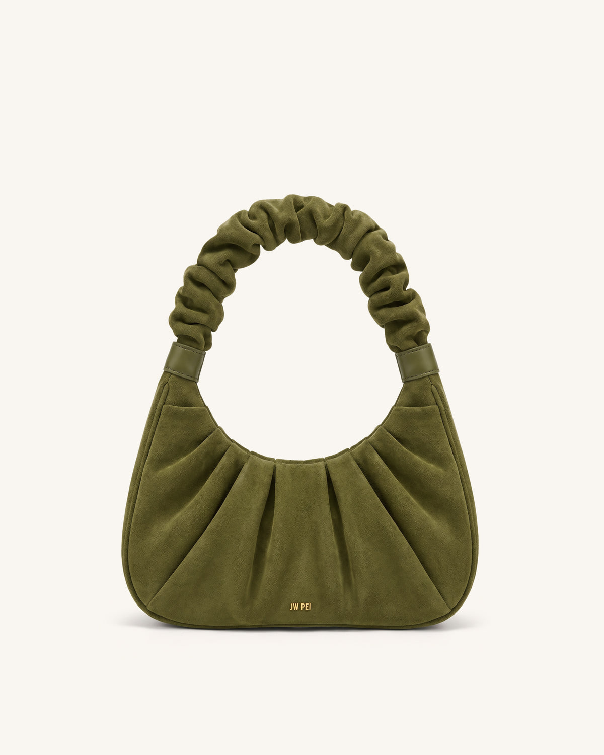 Gabbi Faux Suede Ruched Hobo Handbag - Olive Green