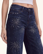 The Firework Rhinestone Wide-Leg Jeans - Mood Indigo