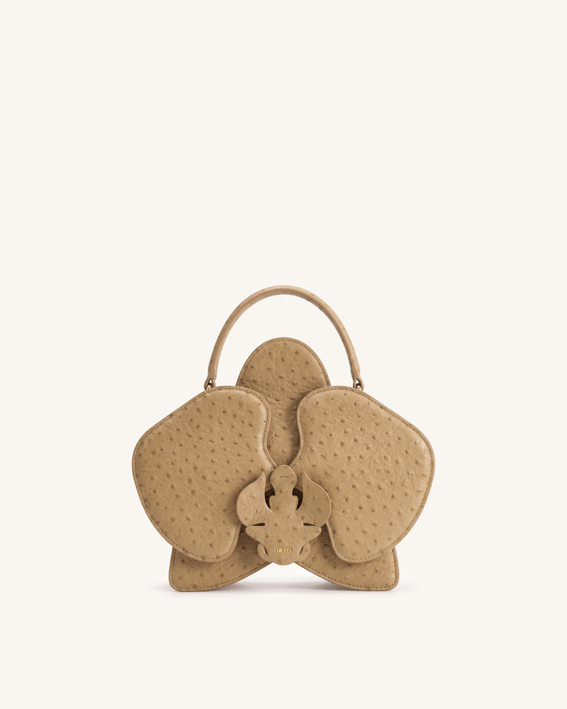 Flora Orchid Shaped Top Handle Bag - Dark Khaki