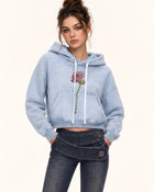 Rhinestone Rose Acid Cropped Hoodie - Washed Sky