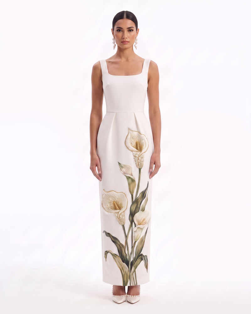 Calla Lily Square Neck Column Maxi Dress - Ivory