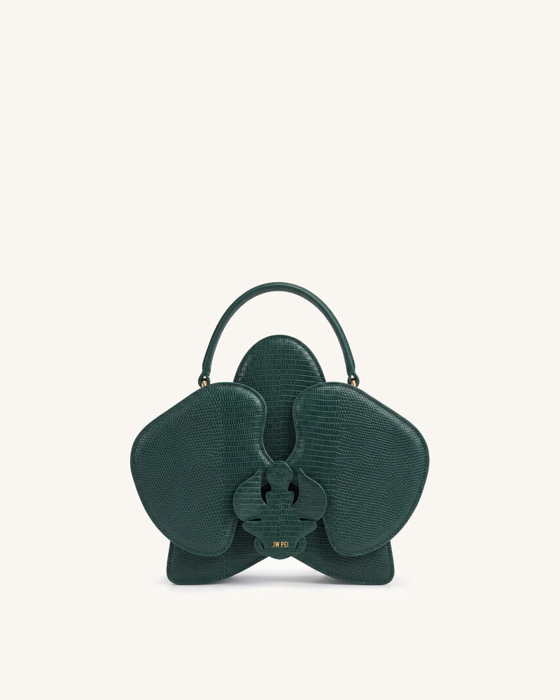 Flora Orchid Shaped Top Handle Bag - Dark Green