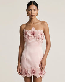 Orchid Trim Strapless Mini Dress - Pink