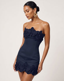 Orchid Trim Strapless Mini Dress - Dark Blue
