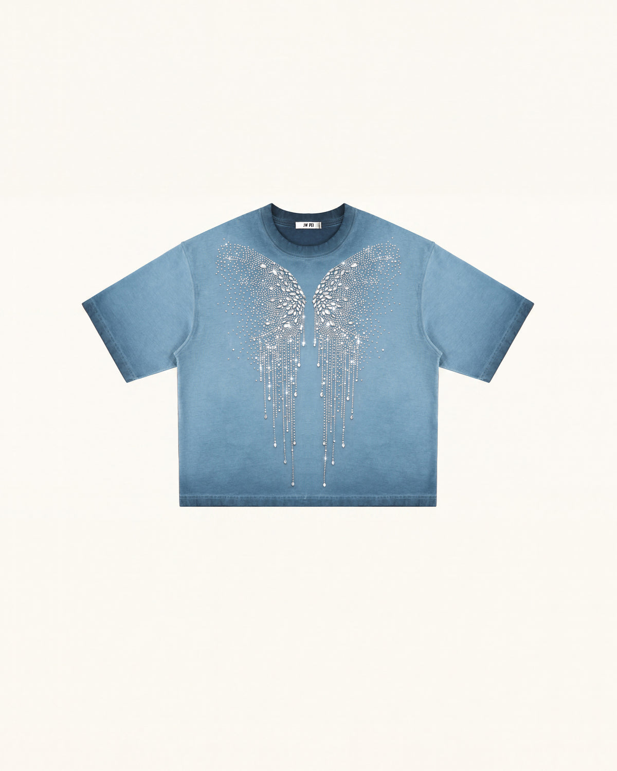 The Angelic Dripping Crystal Wings Tee - Acid Blue
