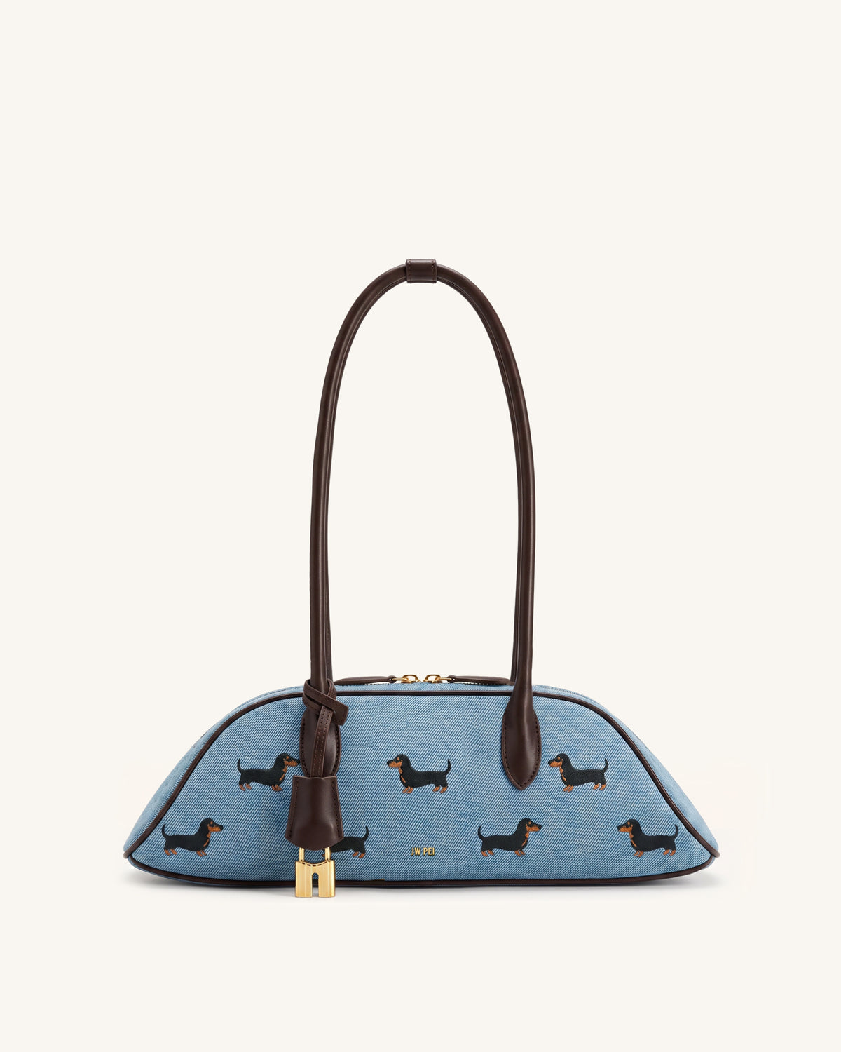 Zora Puppy Embroidery Pattern Shoulder Bag - Blue Denim