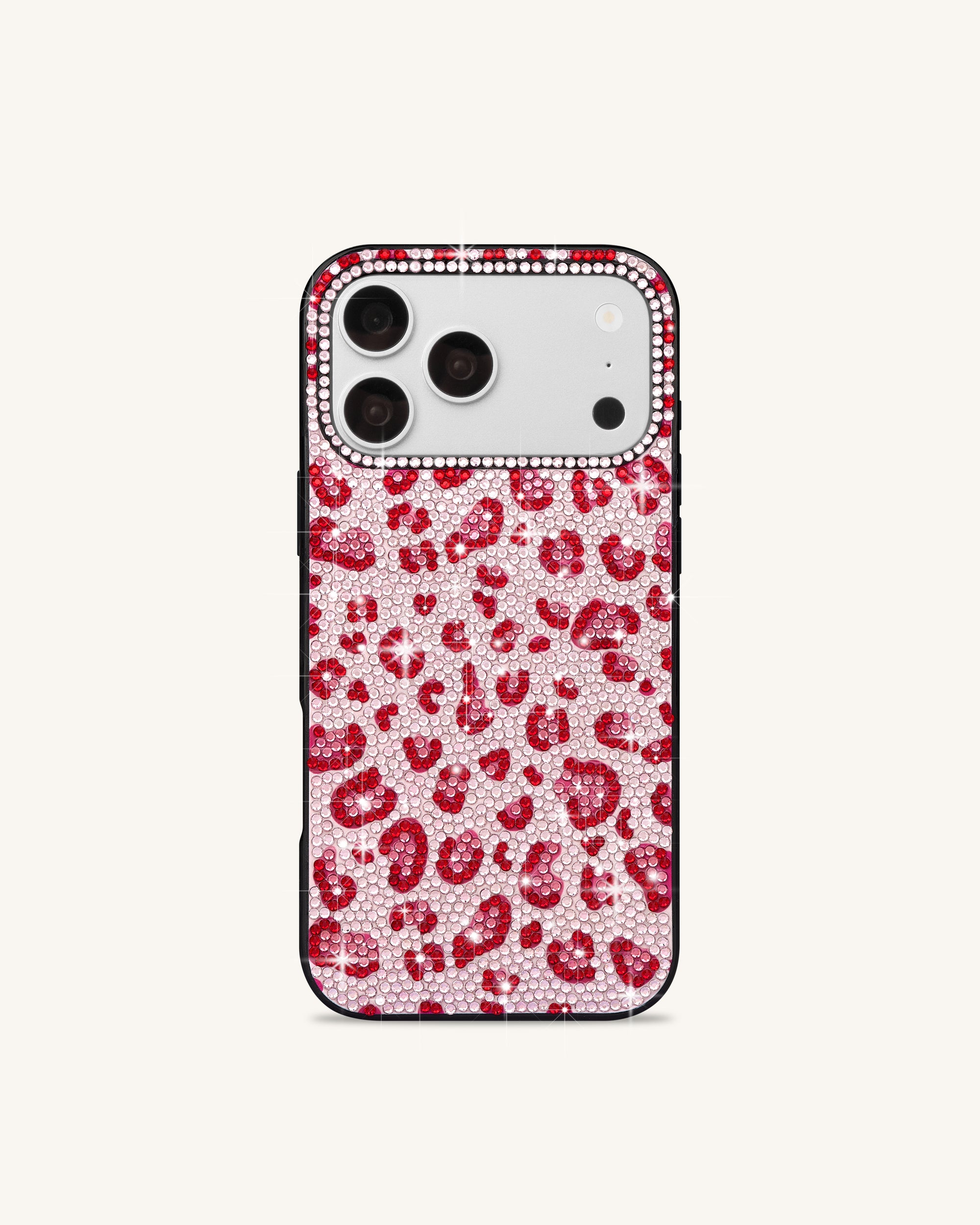 Bold Leopard Print Artificial Crystal Phone Case - Black
