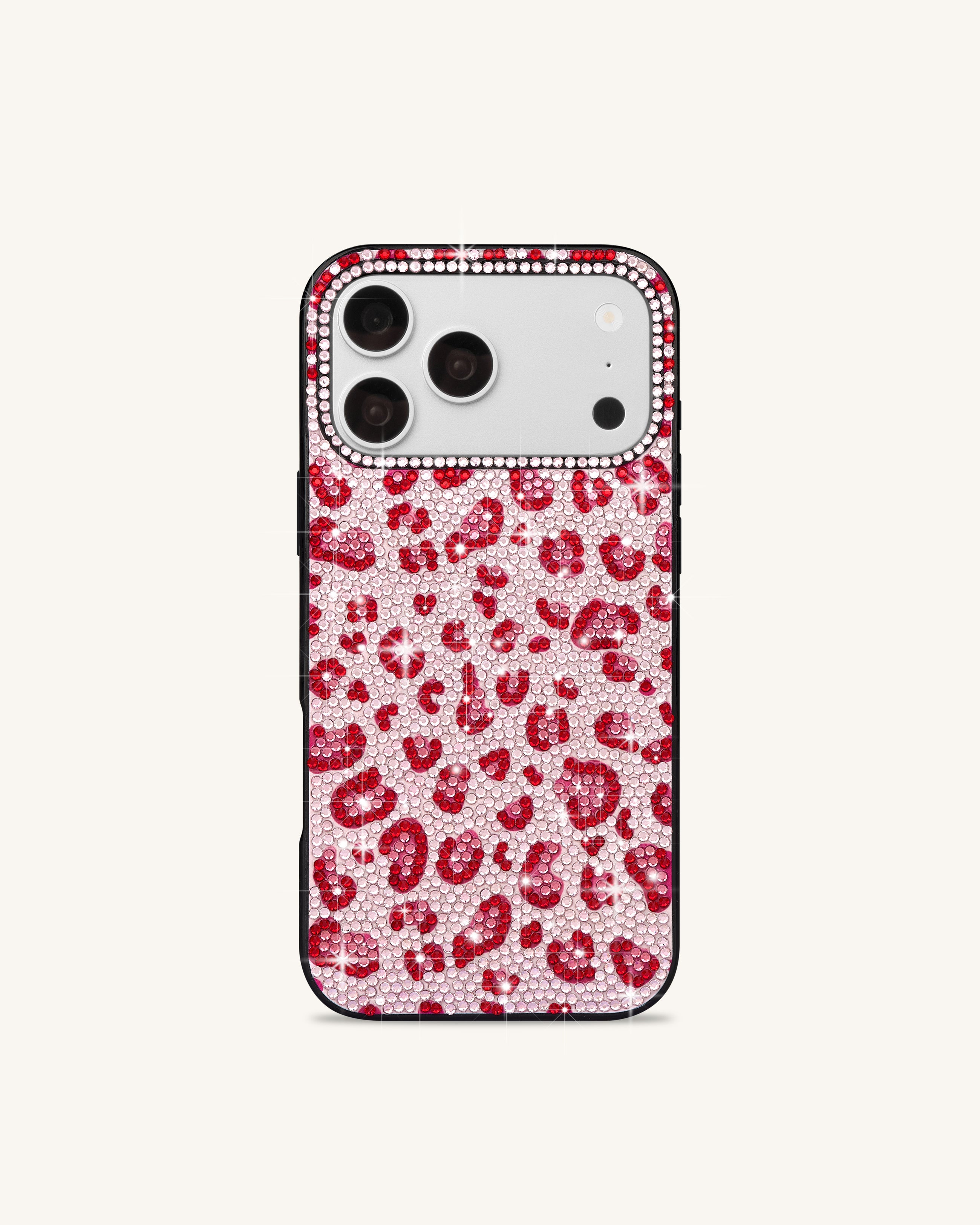 Bold Leopard Print Artificial Crystal Phone Case - Black
