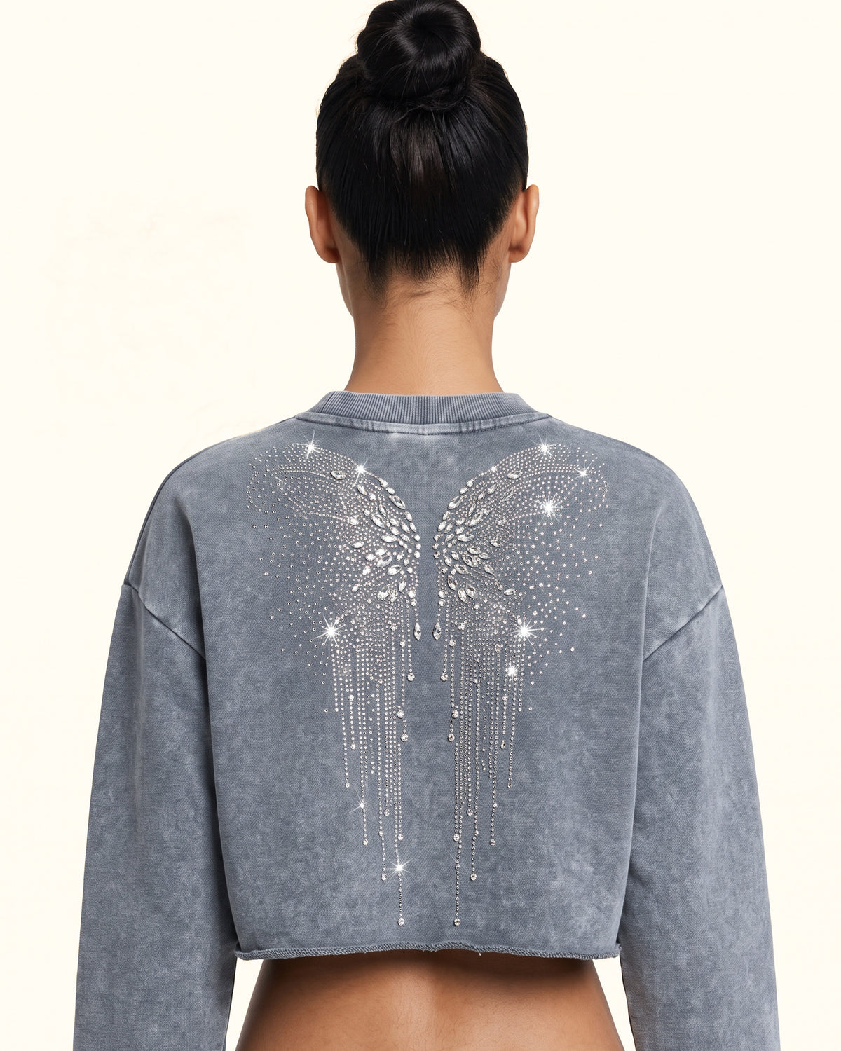 Angelic Dripping Crystal Wings Sweatshirt - Ash Cloud