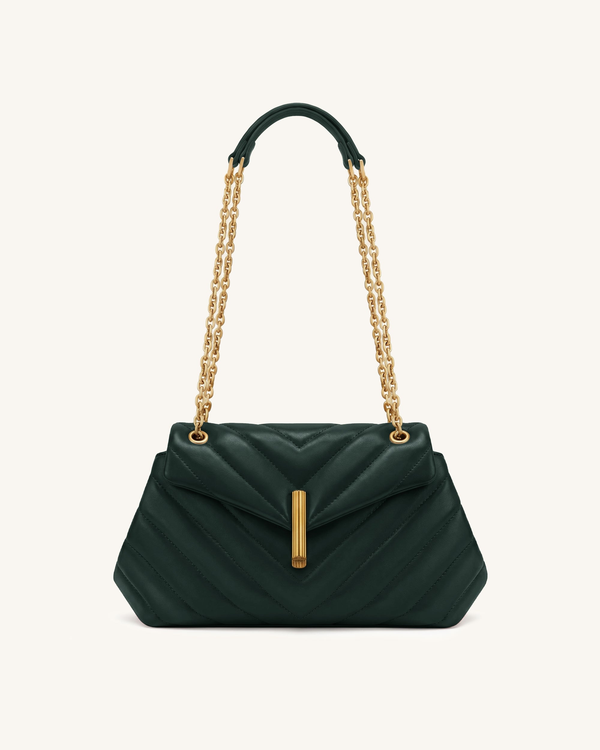 Valerie Quilted Chain Flap Shoulder Bag - Dark Ink Green