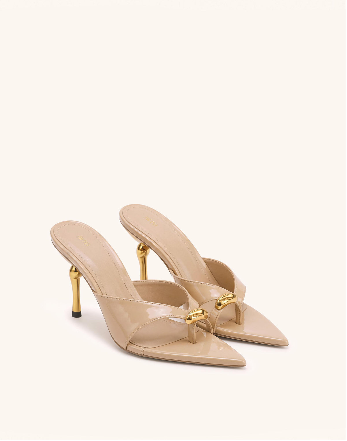 Noemi Square-Toe Metal Accent Patent Sandals - Nude
