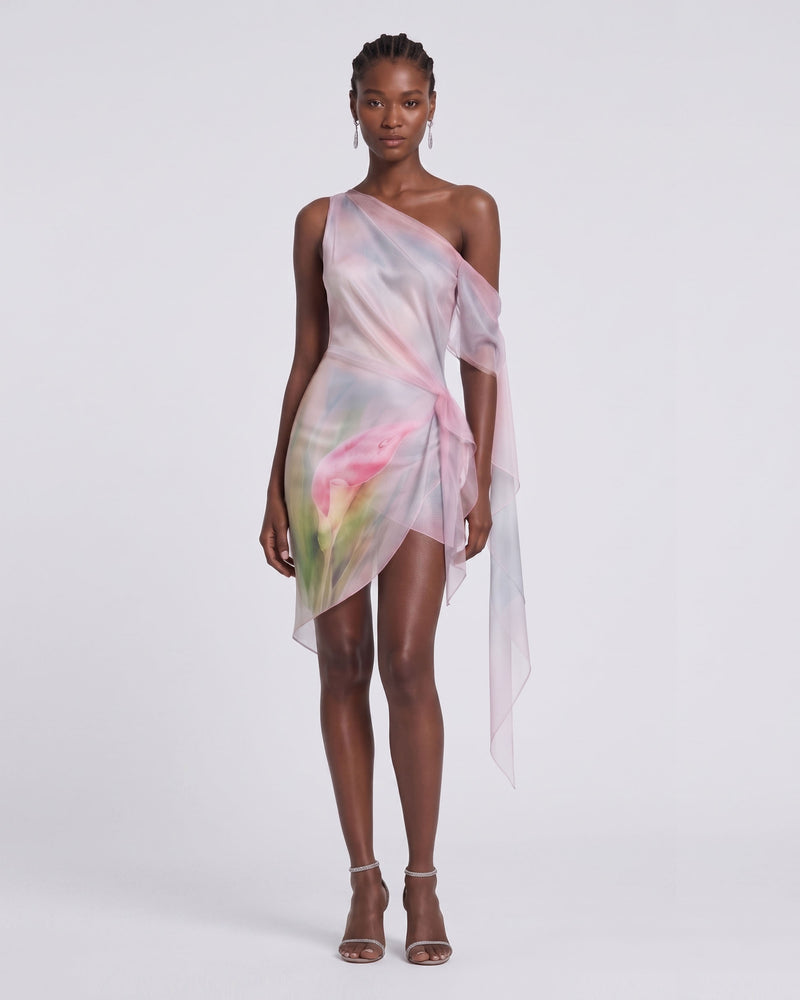 Calla Lily Draped One-Shoulder Mini Dress - Light Pink