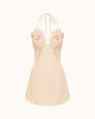 Flower Embroidered Mini Dress - Light Pinkish Flesh Color