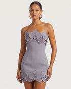 Orchid Trim Strapless Mini Dress - Grey