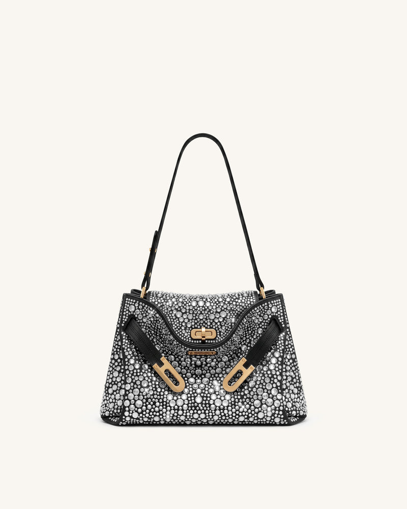 Rhea Artificial Crystal Double Buckle Shoulder Bag - Obsidian