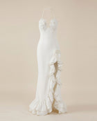 Flower Embroidered Ruffle Maxi Dress - White