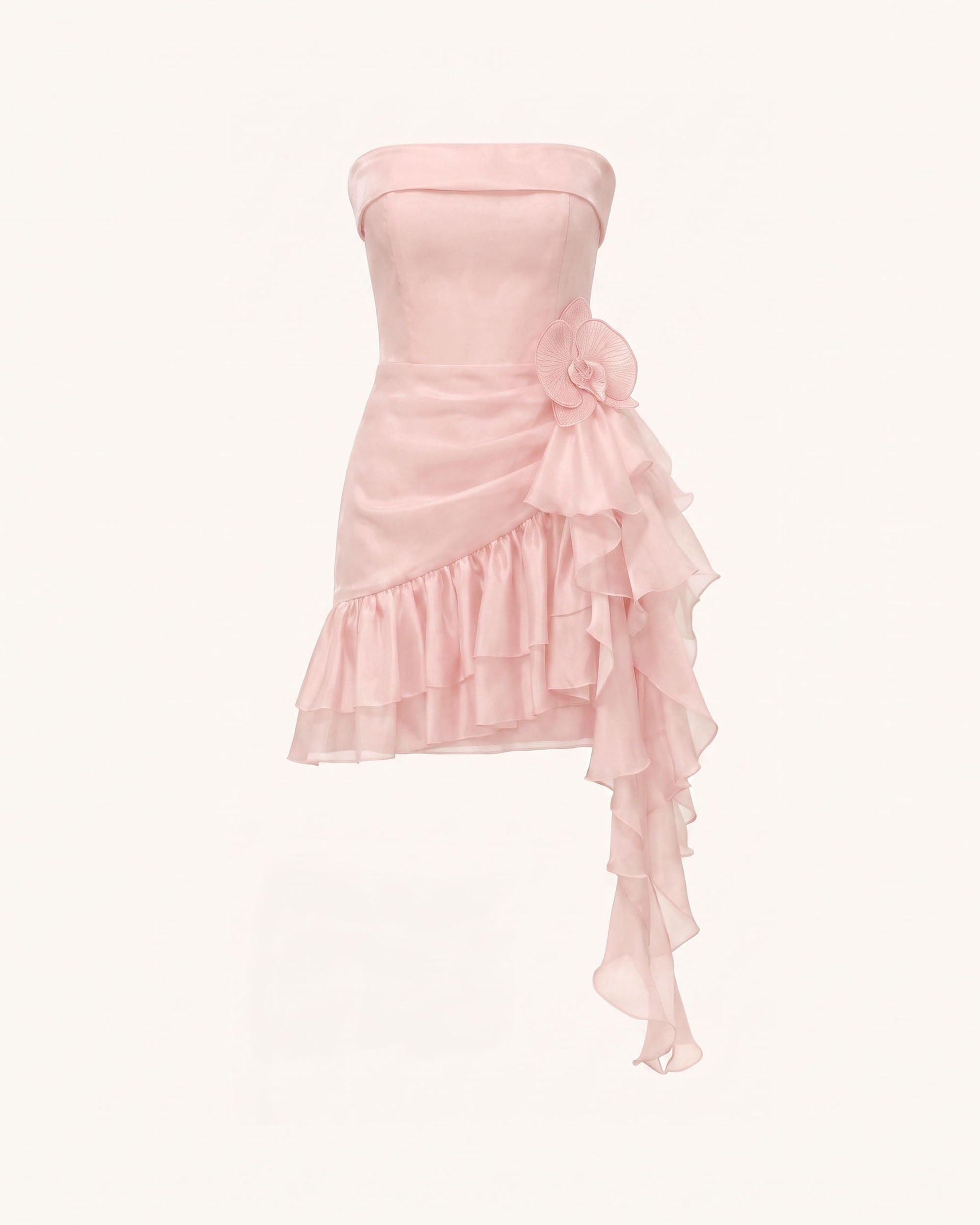 Orchid Embroidered Ruffle Strapless Mini Dress - Blush Pink