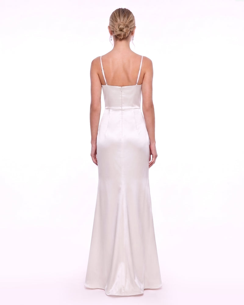 Butterfly Lace Panel Satin Cowl Maxi Dress - Ivory