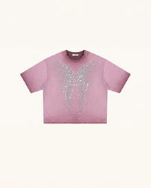 The Angelic Dripping Crystal Wings Tee - Dusty Rose