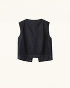 Vintage Paisley Accent Jacquard Denim Vest - Dark Wash
