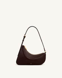 Harlee Curved Zip Shoulder Bag - Dark Brown