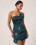 Orchid Embroidered Floral Appliqué Strapless Mini Dress - Dark Green
