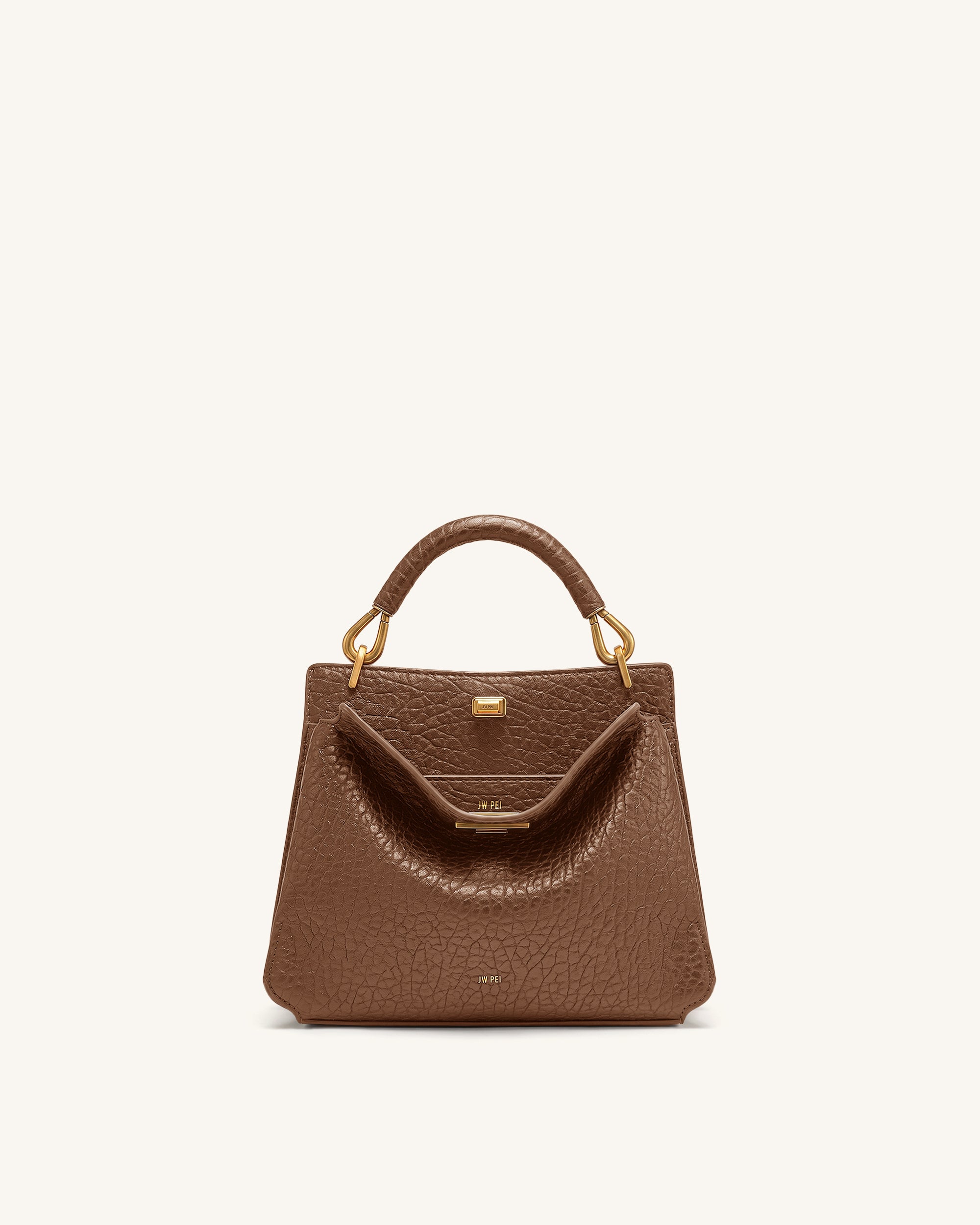 Lucia Elephant-Effect Top Handle Bag - Brown