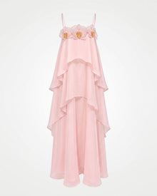 Orchid Embroidered Saghetti Strap Layered Ruffle Maxi Dress - Blush Pink