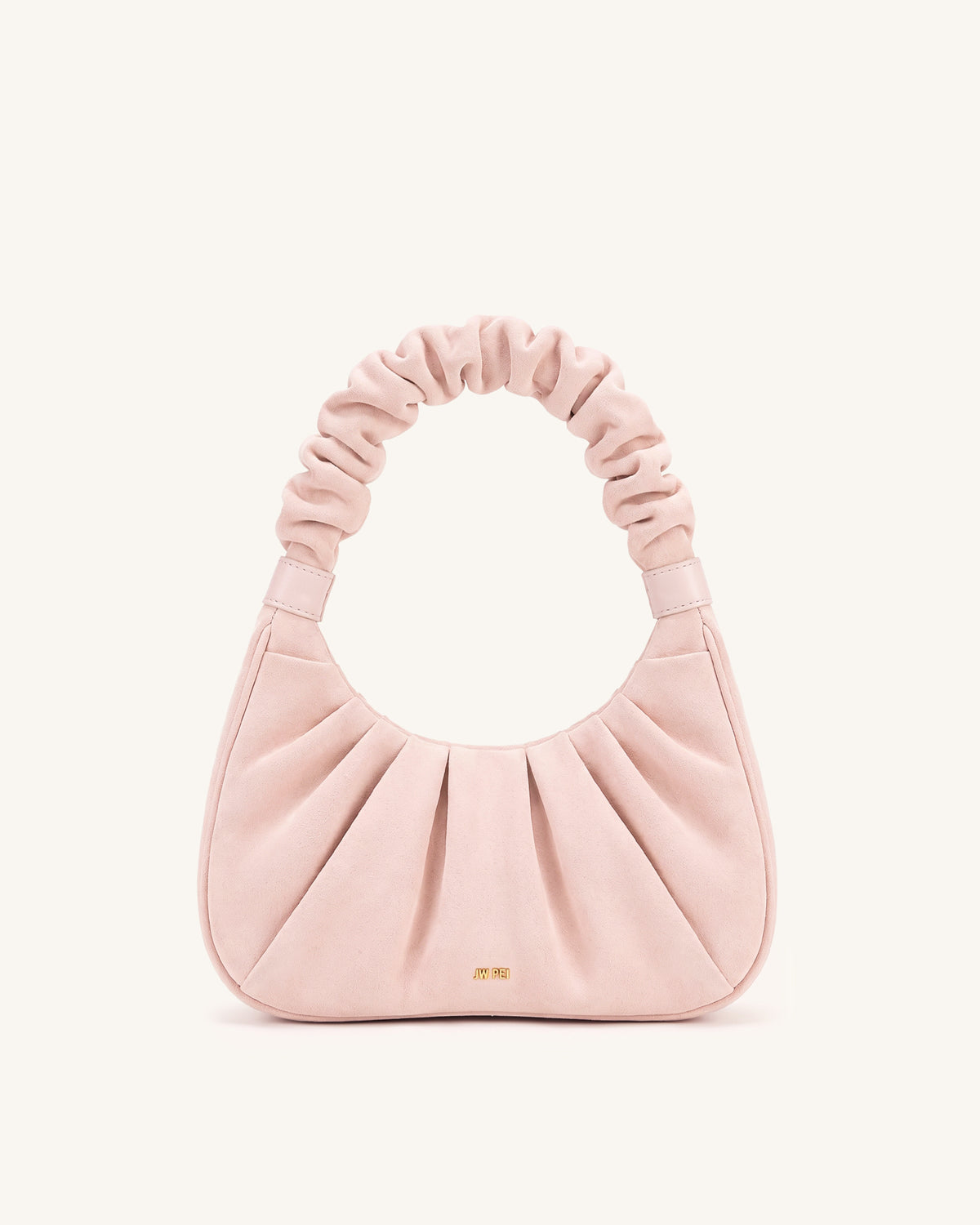Gabbi Faux Suede Ruched Hobo Handbag - Light Pink