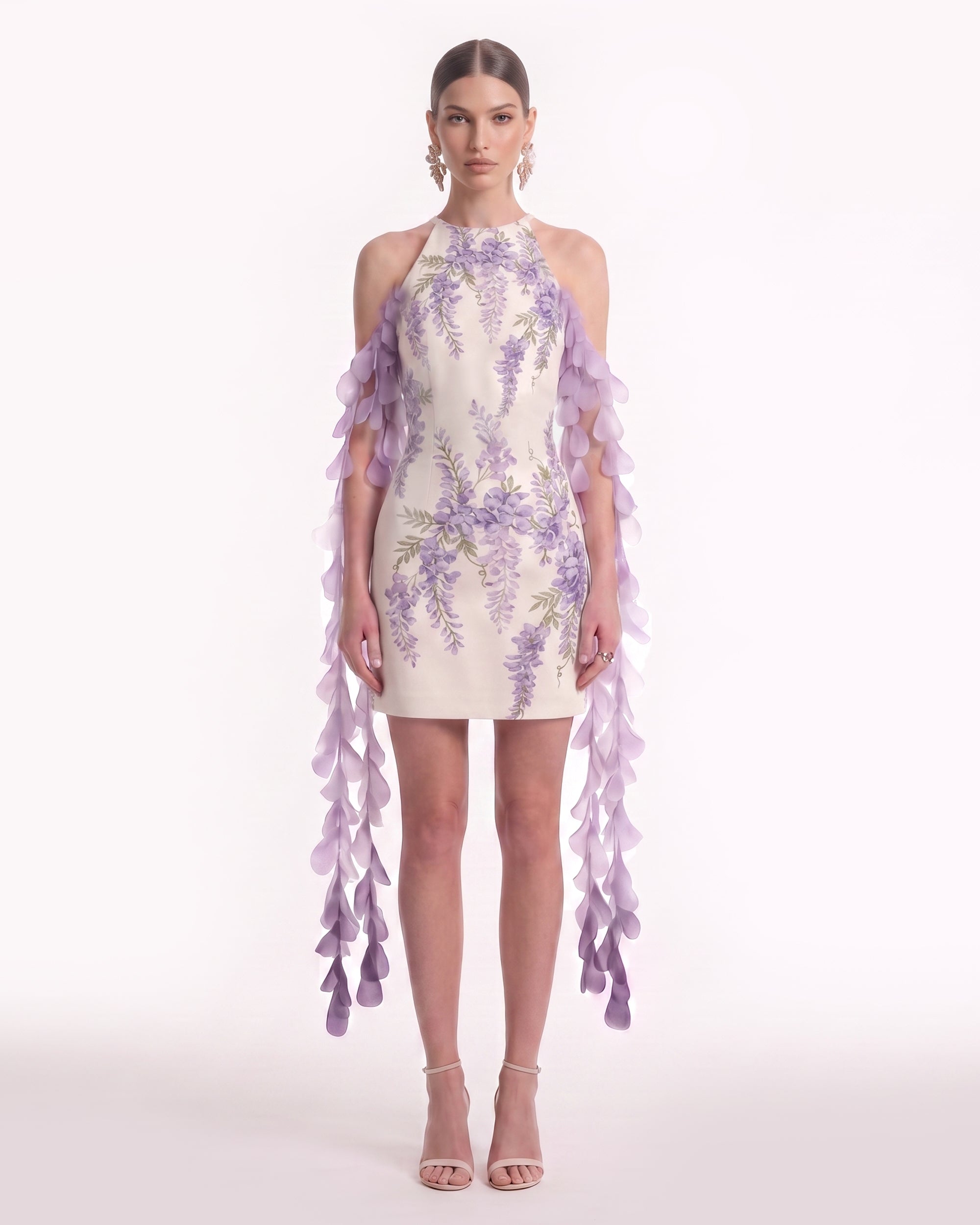 Wisteria Petal Halter Mini Dress - Ivory