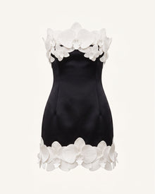 Orchid Trim Strapless Mini Dress - Black & Ivory