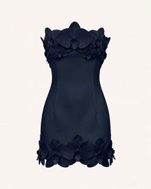 Orchid Trim Strapless Mini Dress - Dark Blue