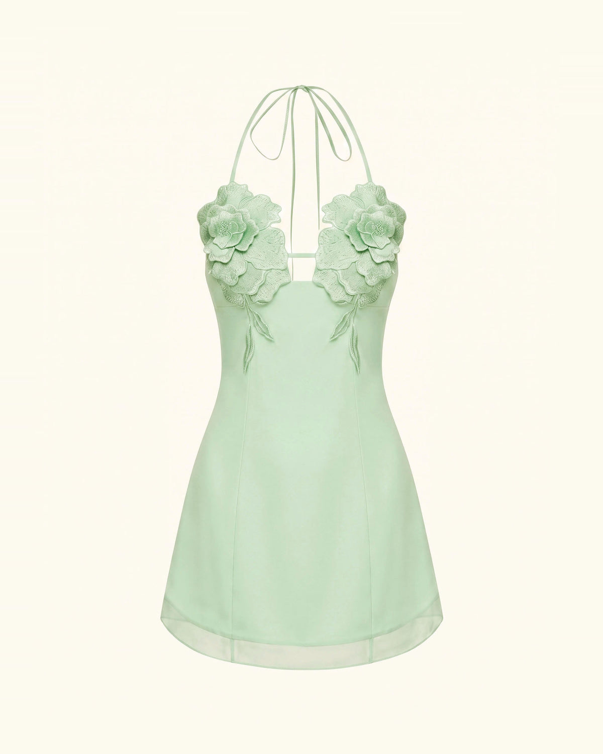 Flower Embroidered Mini Dress - Light Mint Green