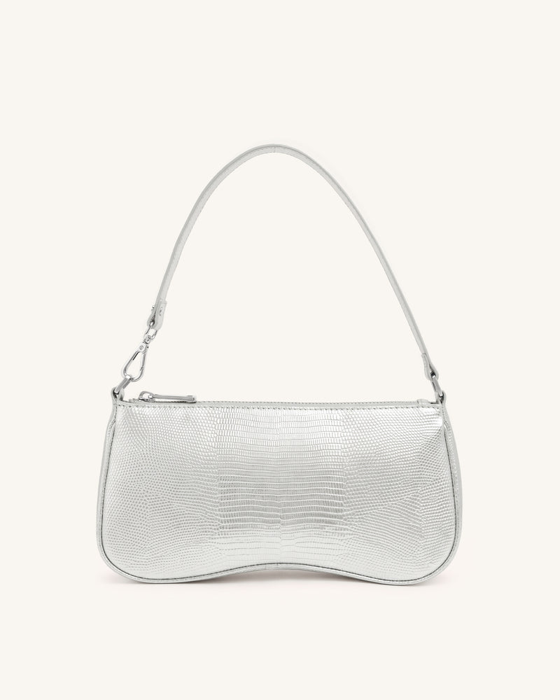 Eva Faux Lizard Shoulder Handbag - Silver