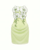 3D Floral Strapless Draped Ruched Mini Dress - Light Green