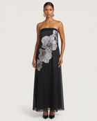 Orchid Embroidered Strapless Flowing Maxi Dress - Black