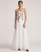 3D Floral Spaghetti Strap A-Line Maxi Dress - White