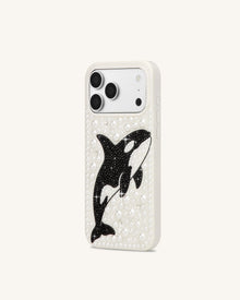 Orca Pearl Embellished Phone Case – White