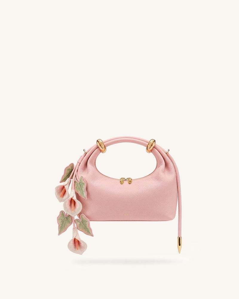 Ellie Metal Ring 3D Calla Embellished Top Handle Bag - Light Pink