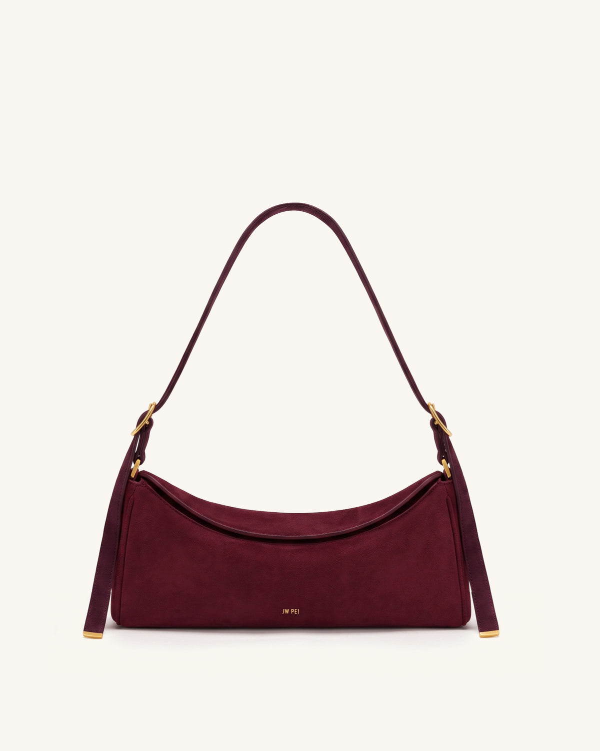 Elowen Faux Suede East-West Shoulder Bag - Dark Red
