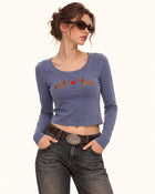 Dachshund Heart Scoop Neck Curved Cropped Tee - Smokey Slate