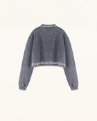 Gradient Pearl Trim Cropped Sweatshirt - Washed Slate