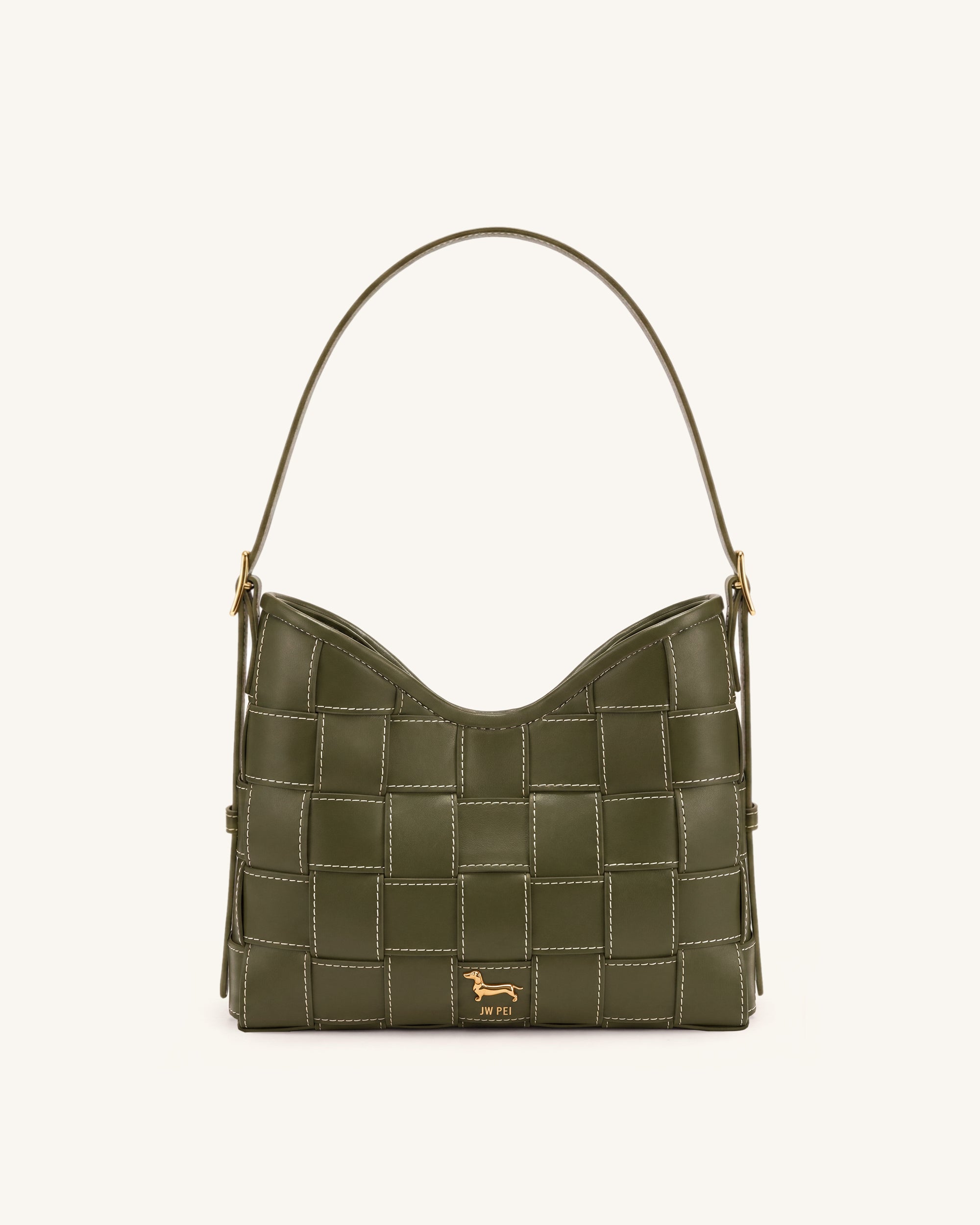 Nadine Dachshund Woven Hobo Bag - Olive Green