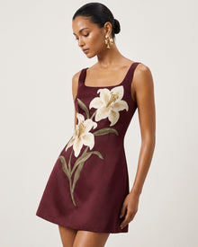Lily Floral Print Sleeveless A-Line Mini Dress - Burgundy