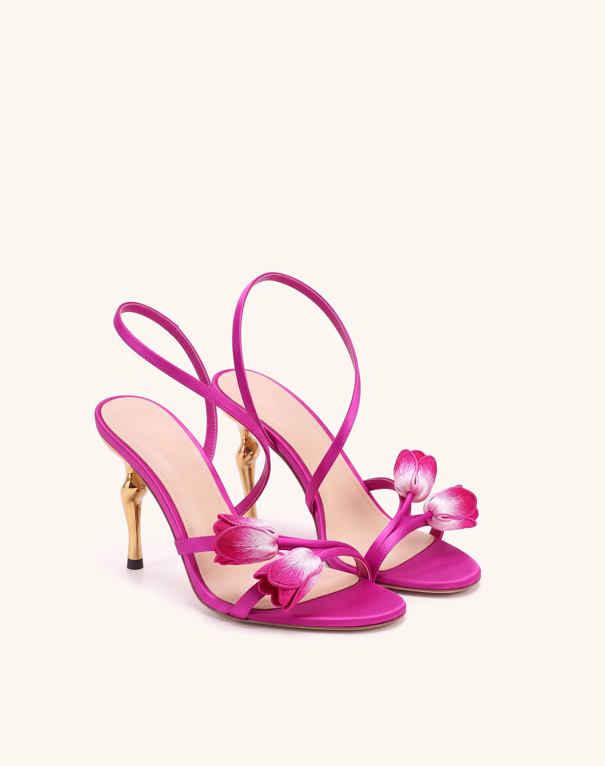 Amara Tulip Embroidered Wraparound Heels - Fuchsia