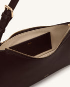 Harlee Curved Zip Shoulder Bag - Dark Brown