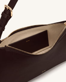 Harlee Curved Zip Shoulder Bag - Dark Brown