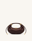 Ellie Metal Ring Embellished Crescent Top Handle Bag - Dark Brown